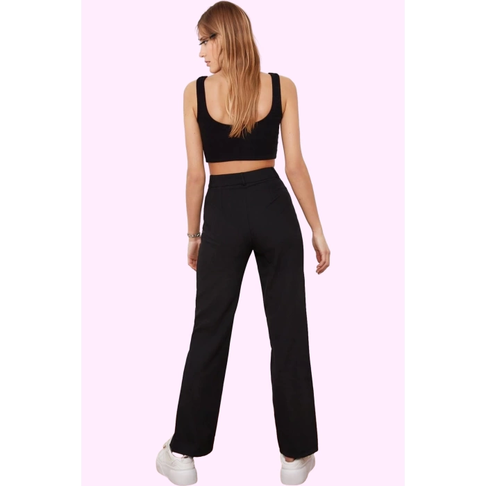 Kadın Yüksek Bel Straight Pantolon Dokuma Kumaş Casual Günlük Hafta Sonu Dayanıklı Malzeme