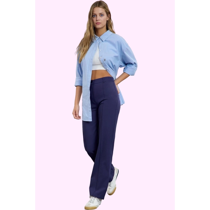 Kadın Yüksek Bel Straight Pantolon Dokuma Kumaş Casual Günlük Hafta Sonu Dayanıklı Malzeme