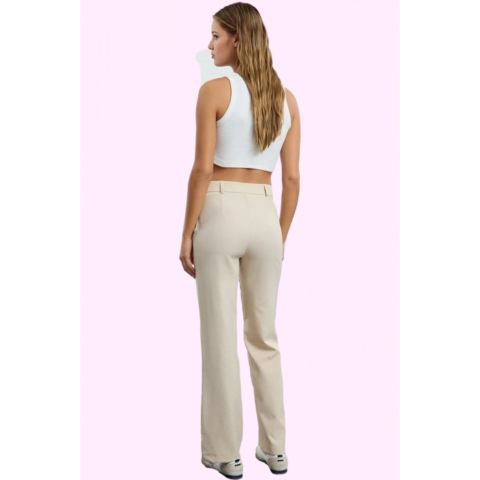 Kadın Yüksek Bel Straight Pantolon Dokuma Kumaş Casual Günlük Hafta Sonu Dayanıklı Malzeme
