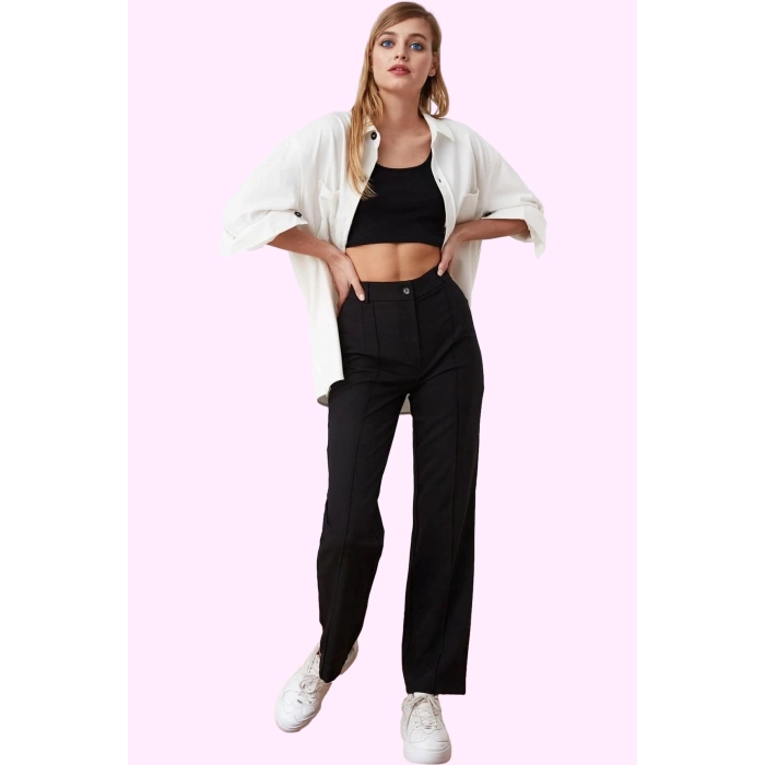 Kadın Yüksek Bel Straight Pantolon Dokuma Kumaş Casual Günlük Hafta Sonu Dayanıklı Malzeme
