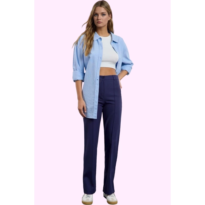 Kadın Yüksek Bel Straight Pantolon Dokuma Kumaş Casual Günlük Hafta Sonu Dayanıklı Malzeme