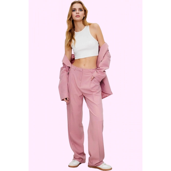 Kadın Yüksek Bel Straight Pantolon Düz Desen İş Ve Günlük Kullanıma Uygun Kaliteli Malzeme