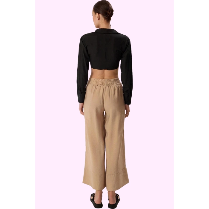 Kadın Yüksek Bel Wide Leg Dokuma Pantolon Casual Günlük Stil Hafta Sonu Yaz Aylarının Vazgeçilmezi