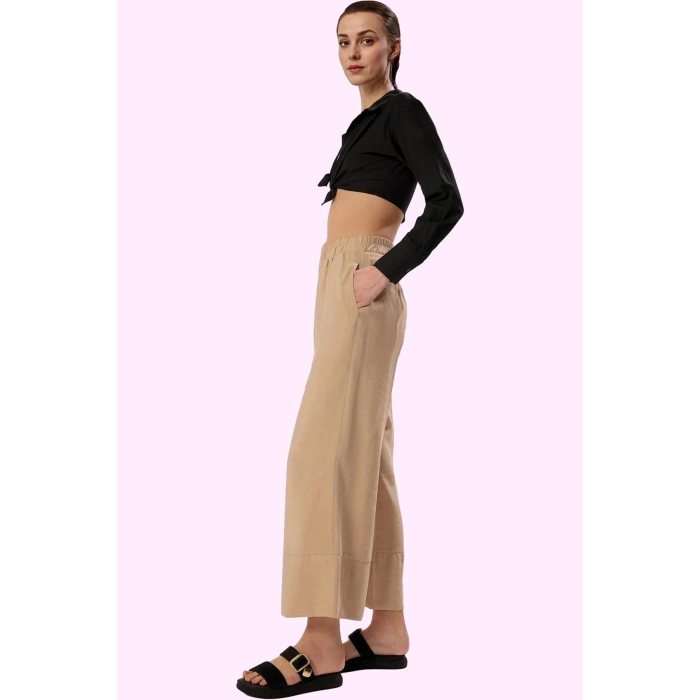 Kadın Yüksek Bel Wide Leg Dokuma Pantolon Casual Günlük Stil Hafta Sonu Yaz Aylarının Vazgeçilmezi