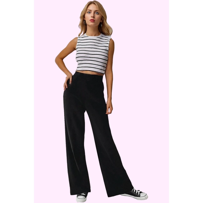 Kadın Yüksek Bel Wide Leg Pantolon Casual Dokuma Kumaş Günlük Hafta Sonu Dayanıklı Malzeme