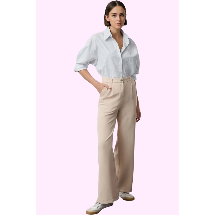 Kadın Yüksek Bel Wide Leg Pantolon Casual Dokuma Kumaş Günlük Hafta Sonu Dayanıklı Malzeme