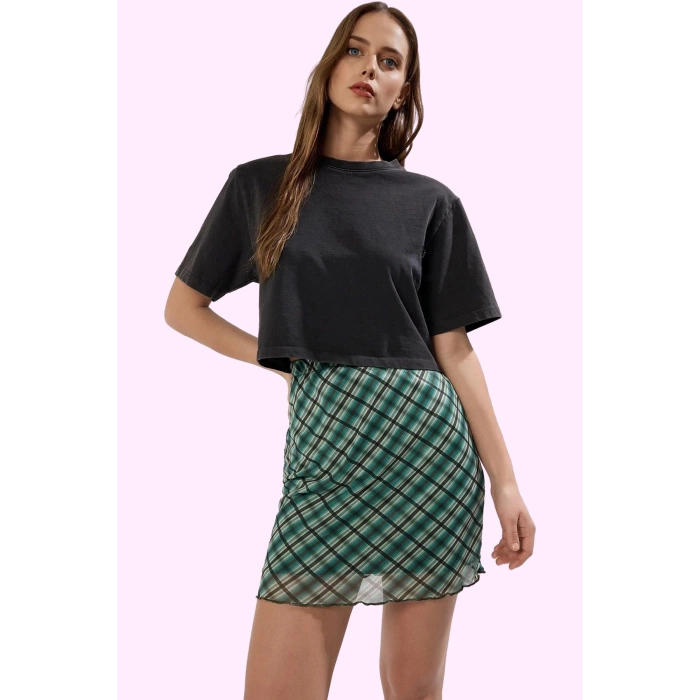 Kadın Yüksek Belli Mini Etek Astarlı Örme Kumaş Günlük Casual Yaz Hafta Sonu Modern Tasarım