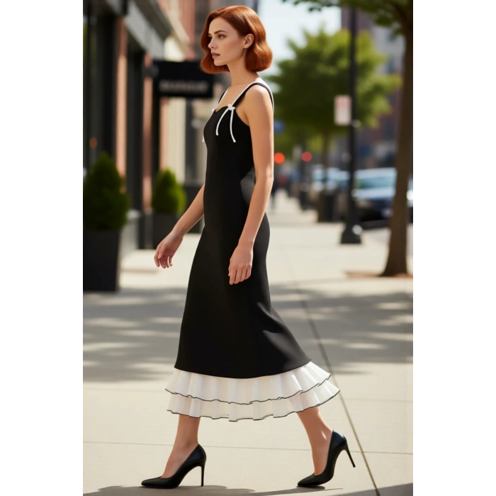 Kadın Zarif Balık Siluet İnce Askılı Fiyonklu Kalp Yaka Maxi Abiye Elbise Özel Davetler ve Partiler