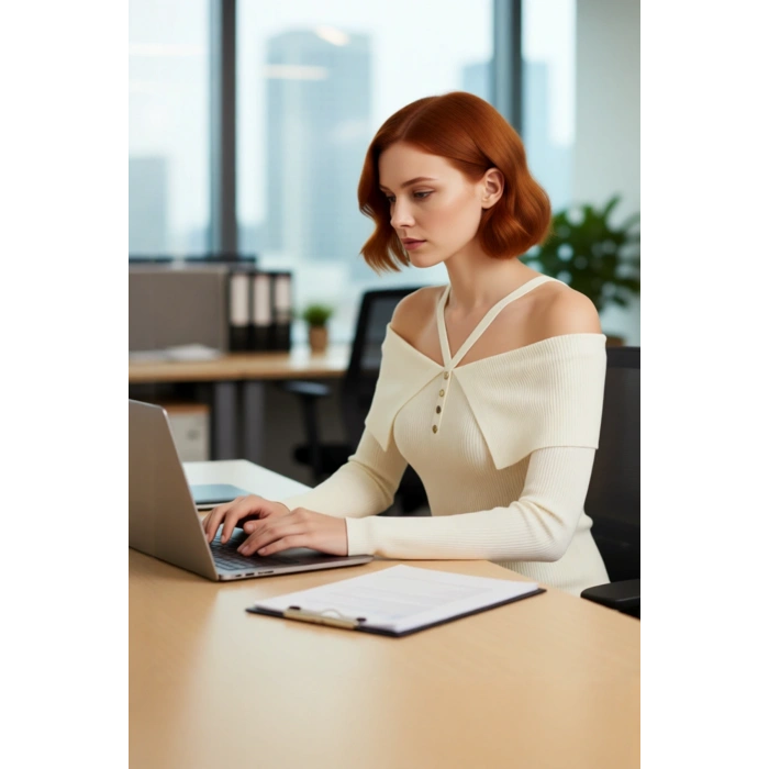 Kadın Zarif Carmen Yaka Askılı Tasarım Fitted Triko Kazak Düz Desenli Uzun Kollu Çok Yönlü Kombin