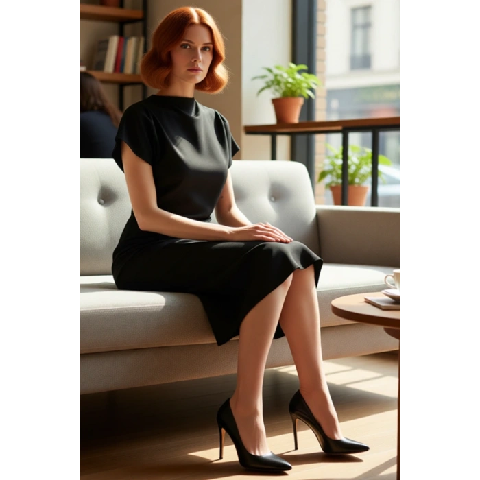 Kadınlar İçin A Kesim Düz Desen Midi Elbise Düşük Kol Ve Büzgü Detaylı Finike Dokuma Zarif