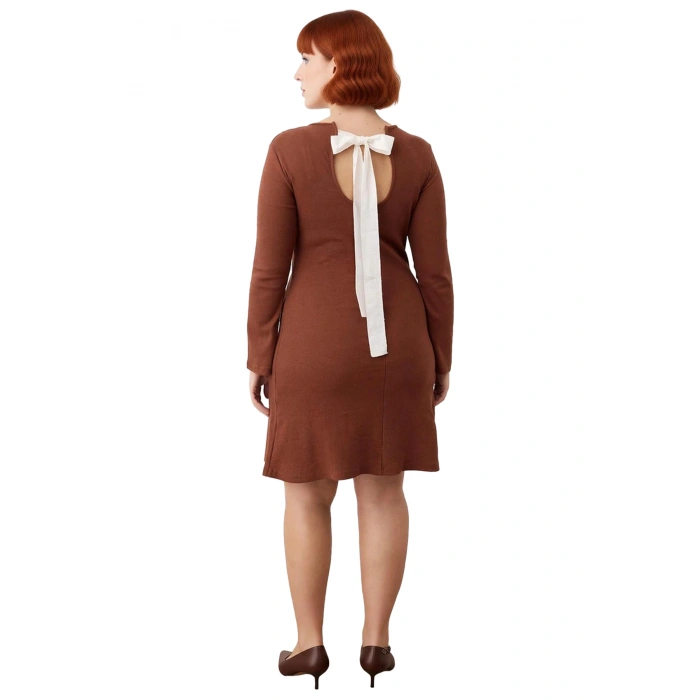 Kadınlar İçin A Kesim Örme Mini Elbise Bisiklet Yaka Uzun Kollu Rahat Günlük Kış Stili Kaliteli