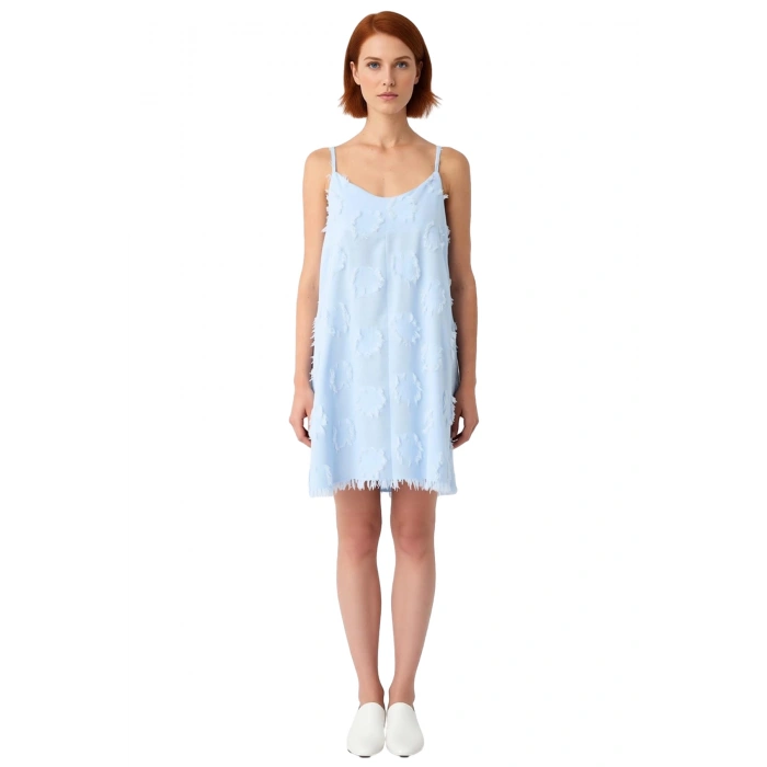 Kadınlar Icin A Line Kesim Ince Askılı Midi Boy Havuz Yaka Flamlı Dokuma Yazlık Elbise Gunluk Siklik