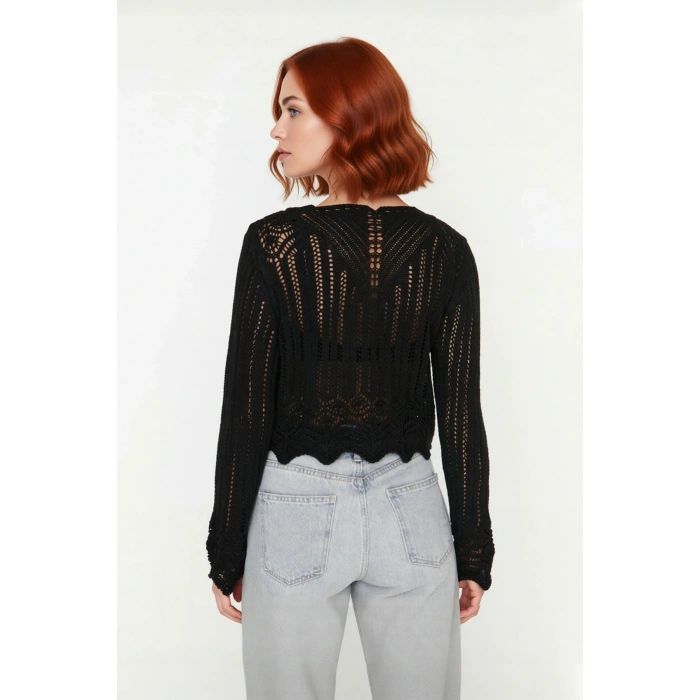 Kadınlar İçin Ajurlu V Yaka Triko Kazak Regular Kalıp Uzun Kol Basic Tasarım Şık Görünüm Kaliteli