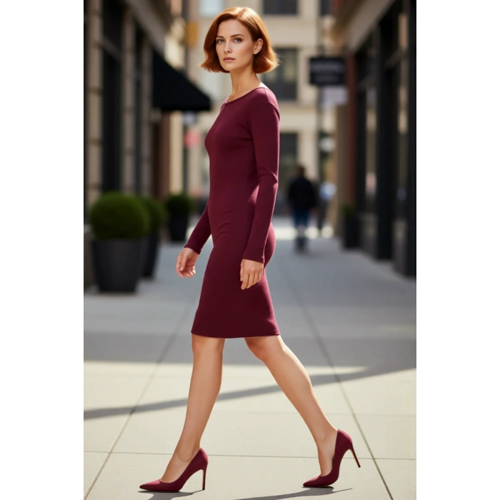 Kadınlar İçin Bodycon Fitilli Örme Uzun Kollu Sırt Dekolteli Mini Kışlık Şık Günlük Elbise