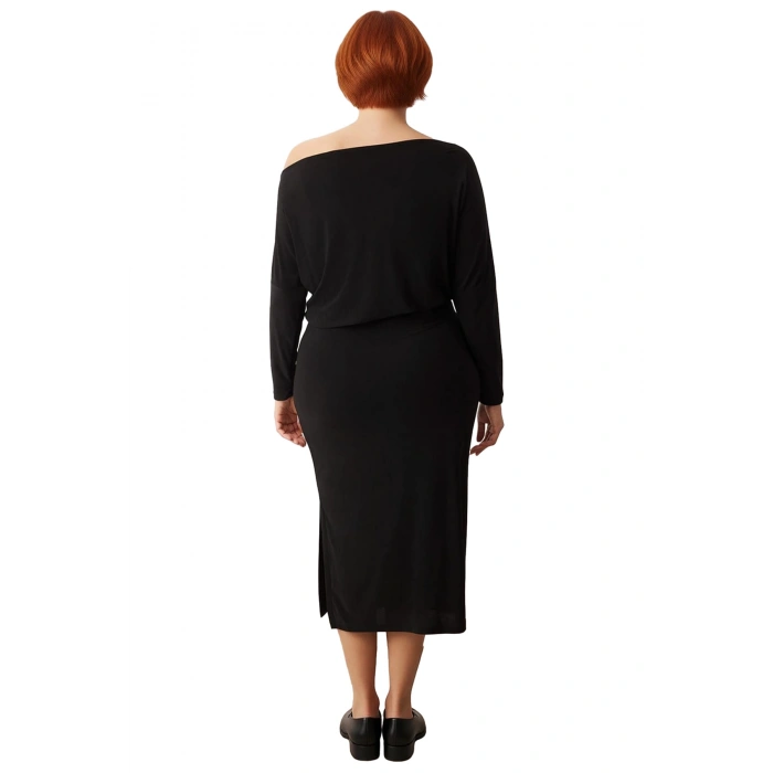 Kadınlar İçin Bodycon Kalıp Asimetrik Yaka Uzun Kol Düz Örme Midi Maxi Elbise Kış Şıklığı Ve Konforu