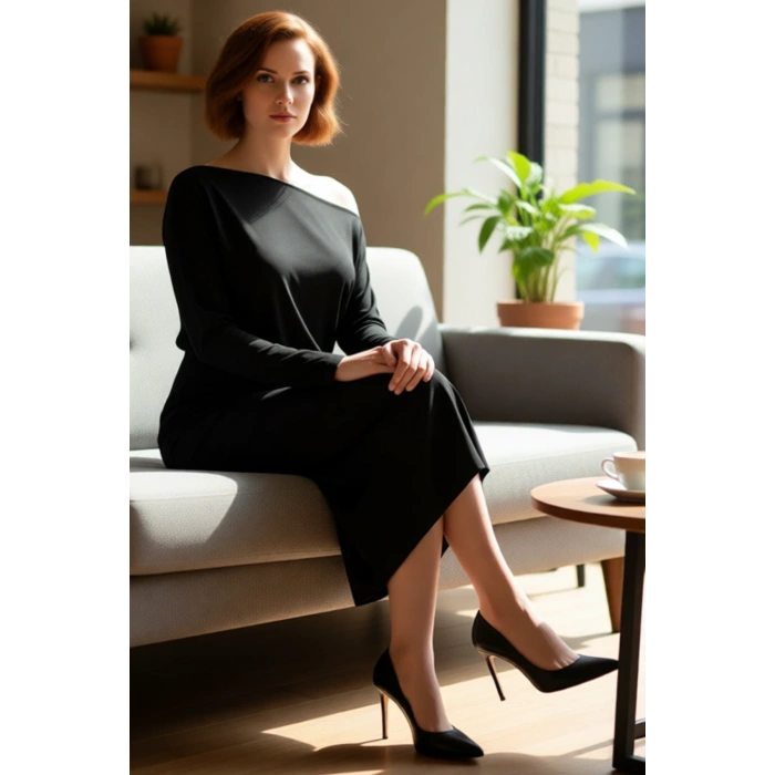 Kadınlar İçin Bodycon Kalıp Asimetrik Yaka Uzun Kol Düz Örme Midi Maxi Elbise Kış Şıklığı Ve Konforu