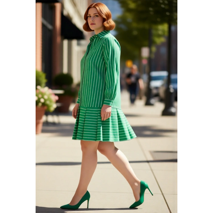 Kadınlar İçin Büyük Beden Gömlek Yaka %100 Pamuk Dokuma Uzun Kol Mini Elbise Rahat Günlük Şıklık