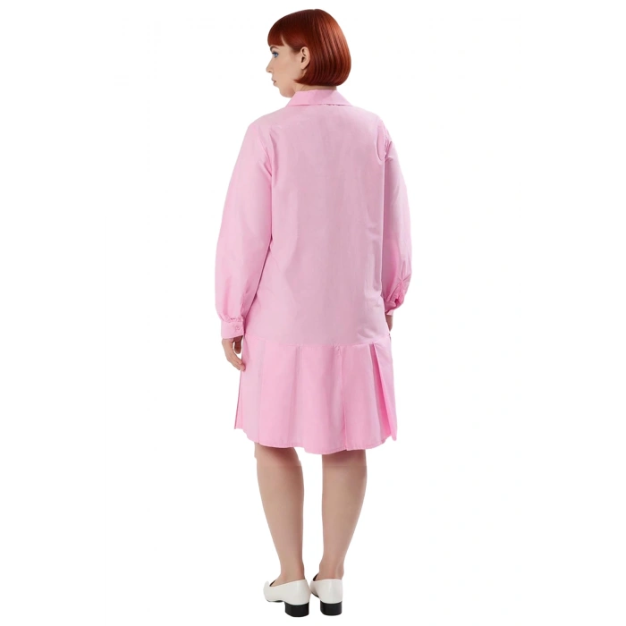 Kadınlar İçin Büyük Beden Gömlek Yaka %100 Pamuk Dokuma Uzun Kol Mini Elbise Rahat Günlük Şıklık