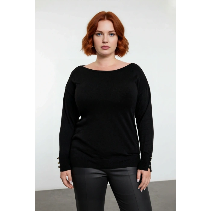 Kadınlar İçin Büyük Beden Kayık Yaka Düz Desen Uzun Kollu Triko Kazak Günlük Şıklık Sunar Kaliteli