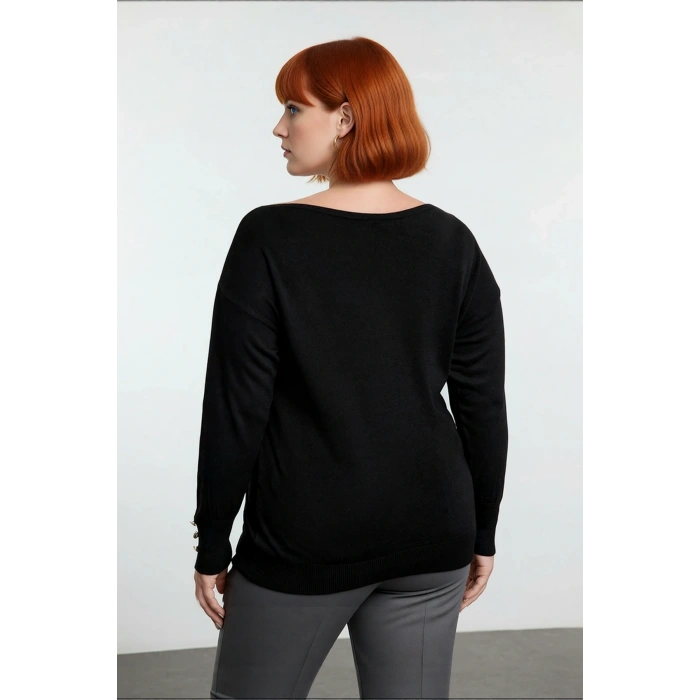 Kadınlar İçin Büyük Beden Kayık Yaka Düz Desen Uzun Kollu Triko Kazak Günlük Şıklık Sunar Kaliteli