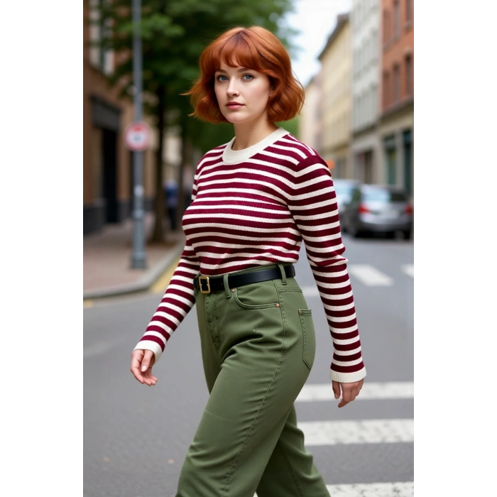 Kadınlar İçin Çizgili Fitted Kalıp Bisiklet Yaka Akrilik Triko Kazak Günlük Şıklık Sunar Kaliteli