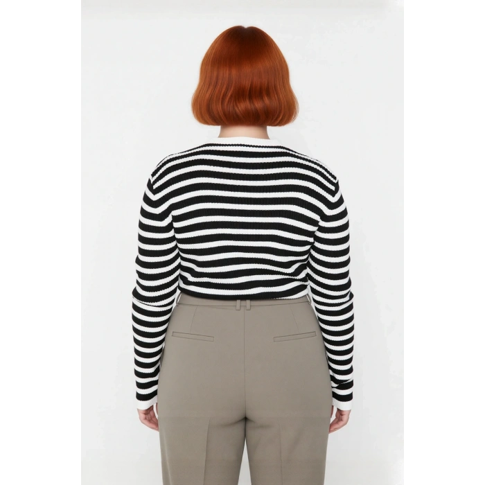 Kadınlar İçin Çizgili Fitted Kalıp Bisiklet Yaka Akrilik Triko Kazak Günlük Şıklık Sunar Kaliteli