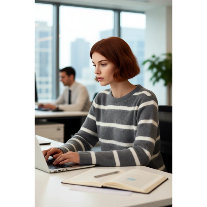 Kadınlar İçin Çizgili Triko Bisiklet Yaka Düşük Kol Regular Kalıp Kışlık Tesettür Kazak Rahatlık