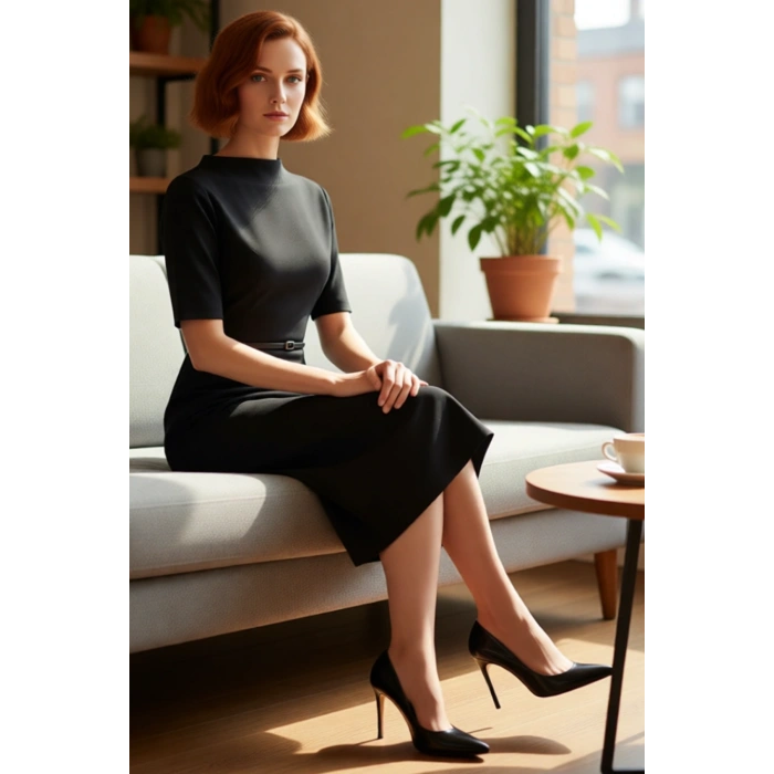 Kadınlar İçin Dik Yaka Bodycon Midi Elbise Kemerli Anvelop Kesim Standart Kol Şıklığı Kaliteli