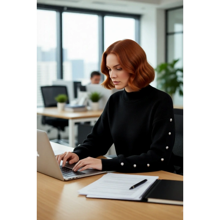 Kadınlar İçin Dik Yaka Regular Kalıp Düşük Kol Düğme Detaylı Triko Kazak Soğuk Günlerin Şık Seçimi