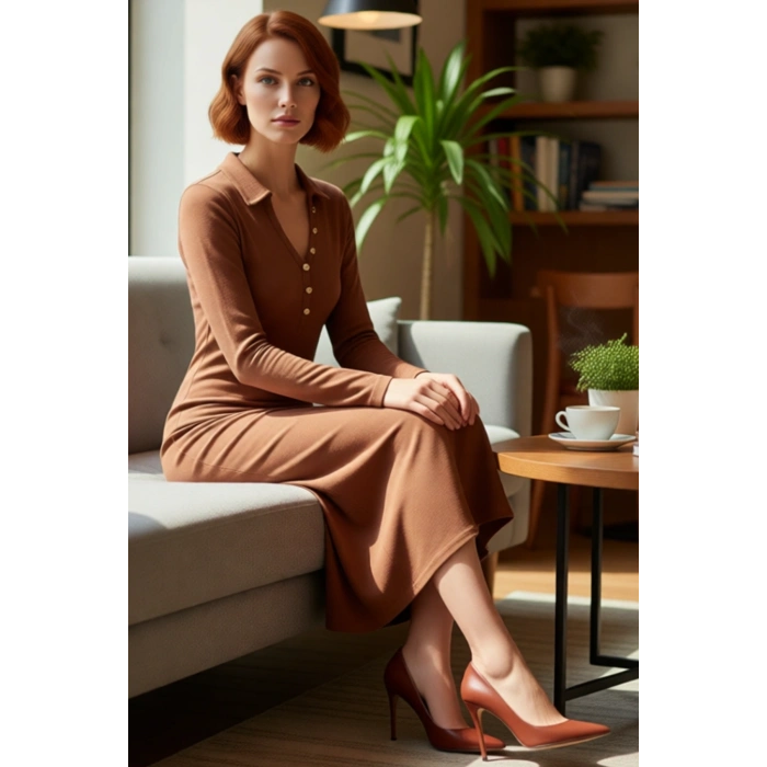 Kadınlar İçin Düz Desen Uzun Kollu Maxi Örme Elbise Bodycon Kesimiyle Kış Stilinizi Yansıtır