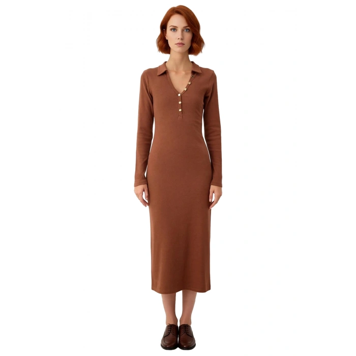 Kadınlar İçin Düz Desen Uzun Kollu Maxi Örme Elbise Bodycon Kesimiyle Kış Stilinizi Yansıtır