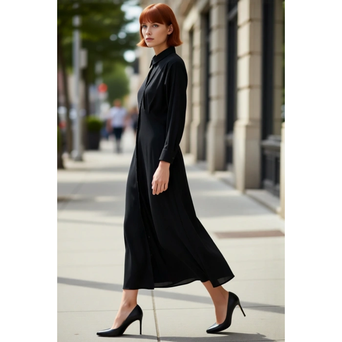 Kadınlar İçin Düz Dokuma Gömlek Elbise Reglan Kol Ve Maxi Boy İle Tüm Sezon Konforu Sunar Kaliteli