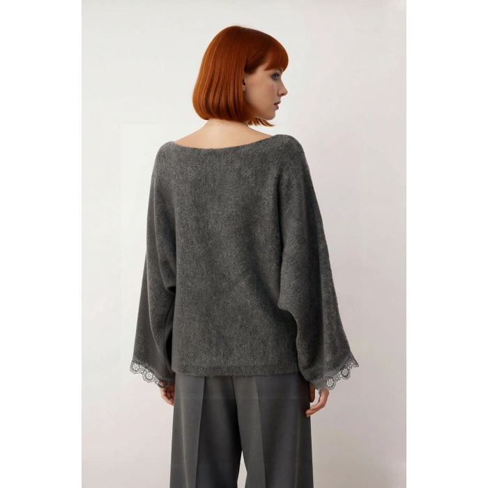 Kadınlar İçin Düz Regular Kalıp Kayık Yaka Düşük Kol Triko Kazak Kış Kombinlerinin Vazgeçilmezi