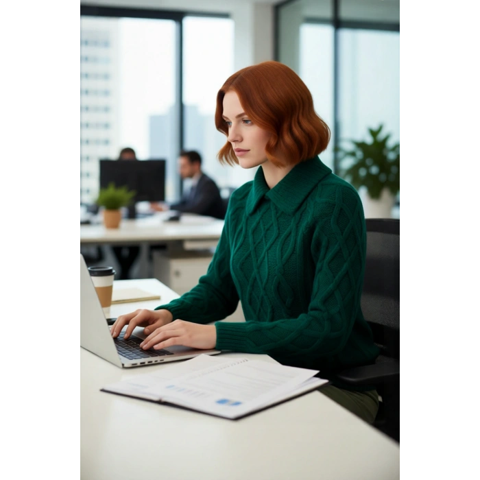 Kadınlar İçin Ekru Casual Gömlek Yaka Saç Örgü Desenli Regular Triko Kazak Sonbahar Kış Kaliteli