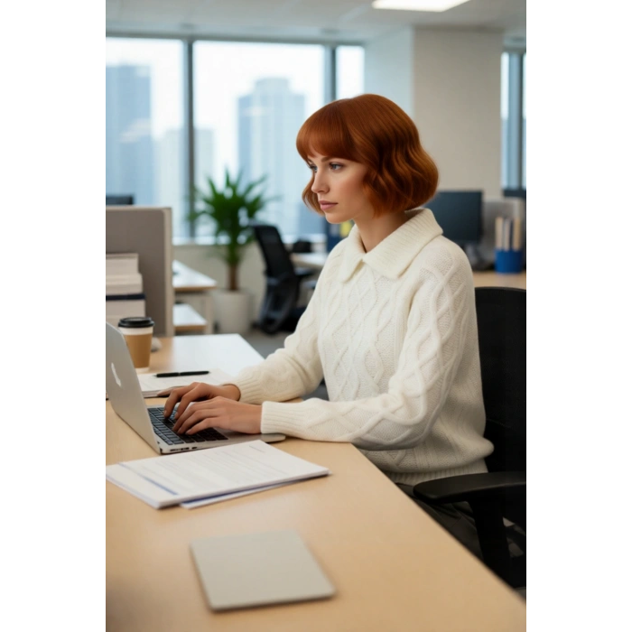 Kadınlar İçin Ekru Casual Gömlek Yaka Saç Örgü Desenli Regular Triko Kazak Sonbahar Kış Kaliteli