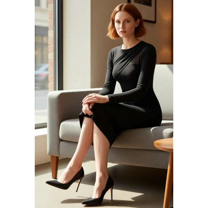 Kadınlar İçin Fashion Forward Örme Midi Elbise Bodycon Kalıp Uzun Kol Bisiklet Yaka Şık Kışlık