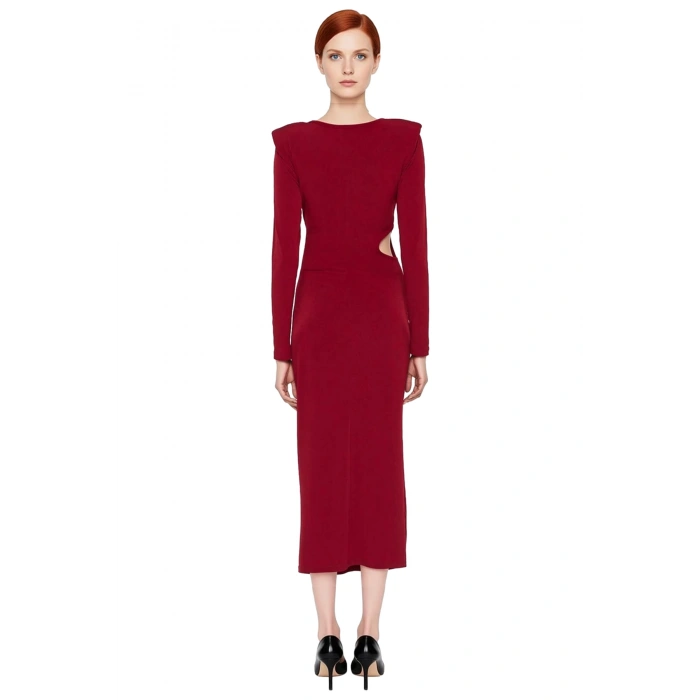 Kadınlar İçin Glam Koleksiyonu Polyester Karışımlı Bisiklet Yaka Uzun Kol Maxi Abiye Elbise