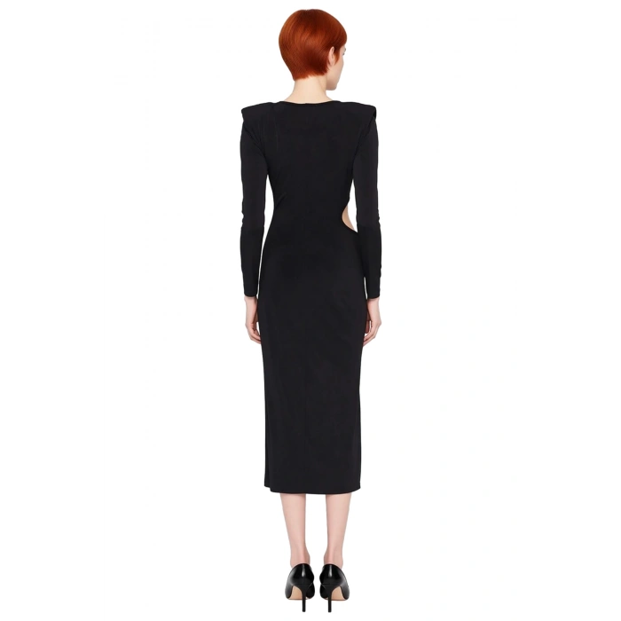 Kadınlar İçin Glam Koleksiyonu Polyester Karışımlı Bisiklet Yaka Uzun Kol Maxi Abiye Elbise