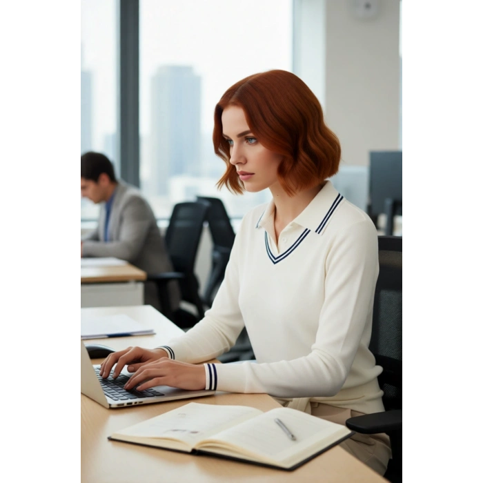 Kadınlar İçin İlkbahar Sonbahar Polo Yaka Triko Kazak Renk Bloklu İnce Yapı Rahat Kesim Kaliteli