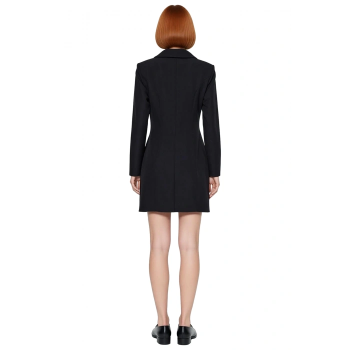 Kadınlar İçin İş ve Özel Davetlere Uygun Ceket Yaka Düz Desen Mini Boy Dokuma Elbise Kaliteli