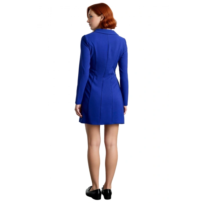 Kadınlar İçin İş ve Özel Davetlere Uygun Ceket Yaka Düz Desen Mini Boy Dokuma Elbise Kaliteli