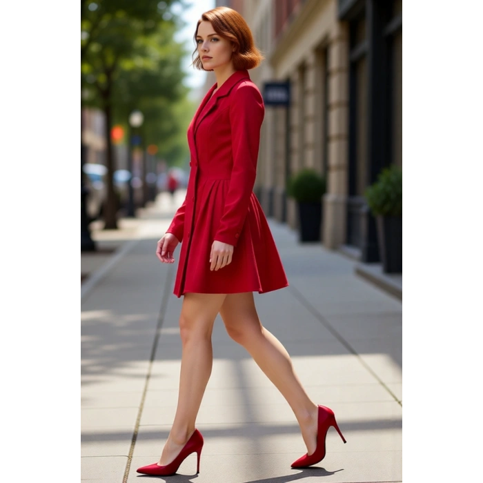 Kadınlar İçin İş ve Özel Davetlere Uygun Ceket Yaka Düz Desen Mini Boy Dokuma Elbise Kaliteli