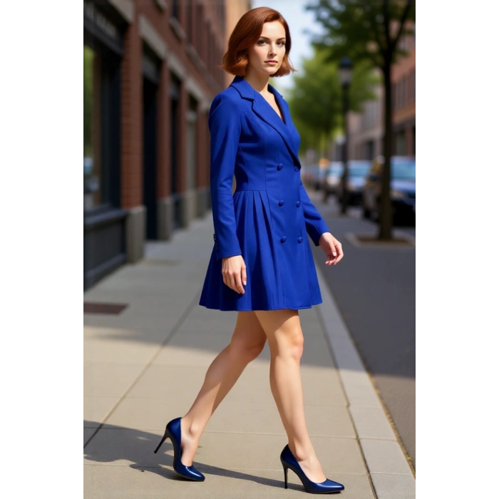 Kadınlar İçin İş ve Özel Davetlere Uygun Ceket Yaka Düz Desen Mini Boy Dokuma Elbise Kaliteli