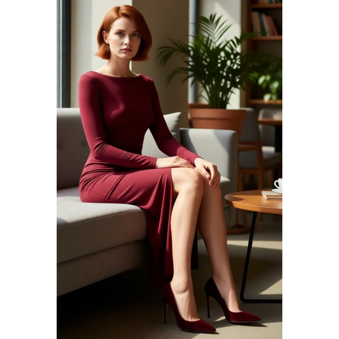 Kadınlar İçin Kayık Yaka Uzun Kollu Maxi Boy Sırt Dekolteli Şık Bodycon Örme Elbise Kaliteli