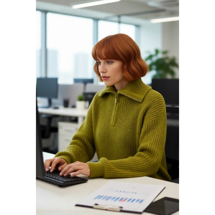 Kadınlar İçin Kışlık Kalın Regular Fit Triko Kazak Düşük Kollu Fermuarlı Dik Yaka Günlük Şıklık