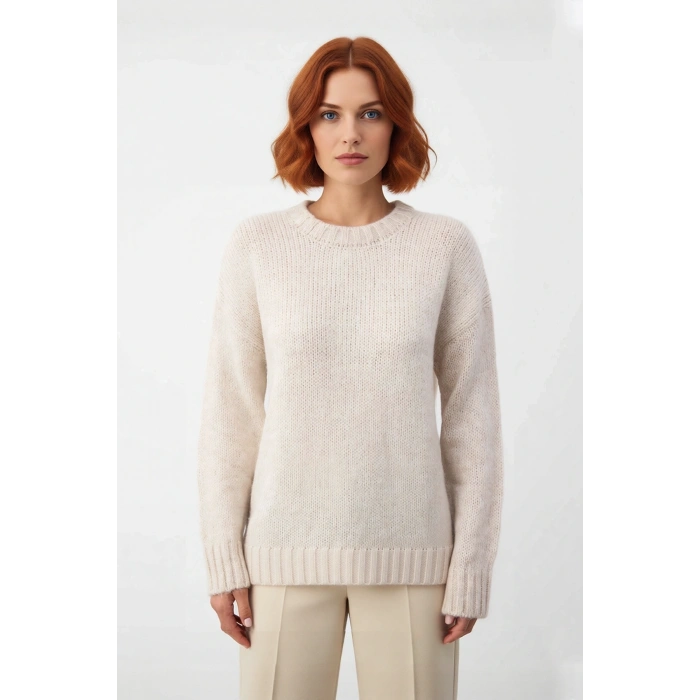 Kadınlar İçin Kışlık Oversize Kahverengi Düz Triko Kazak Düşük Kol Sıcak ve Konforlu Kaliteli