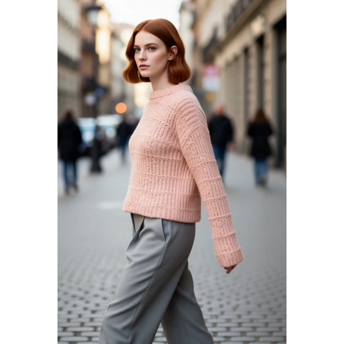 Kadınlar İçin Kışlık Oversize Kalın Dokulu Triko Kazak Düşük Kollu Bisiklet Yaka Gündelik Şıklık