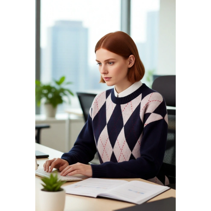 Kadınlar İçin Konforlu Oversize Baklava Desenli Düşük Kol Triko Kazak Kış Stilinin Gözdesi