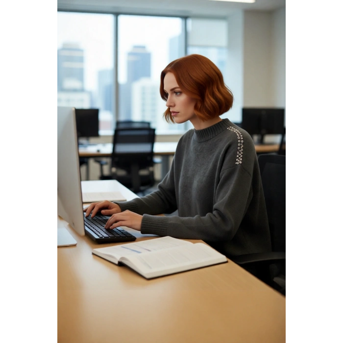 Kadınlar İçin Konforlu Regular Kalıp Bisiklet Yaka Uzun Kol Taş İşlemeli Triko Kazak Kaliteli