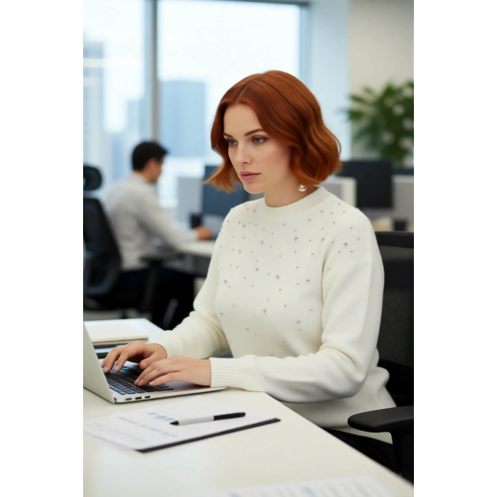 Kadınlar İçin Konforlu Regular Kalıp Düz Trok Detaylı Uzun Kollu Triko Bisiklet Yaka Kazak